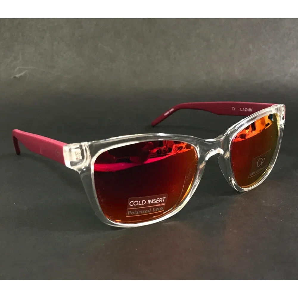 Ocean Pacific Sunglasses SUNBAKE Clear Red Square Frames w/ Mirror Orange Lenses